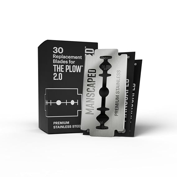MANSCAPED The Plow 2.0 Razor Blade Refill 30 Pack Premium Stainless Steel Double-Edge Replacement Blades, Sharp & Durable Design for Smooth, Irritation-Reducing Face Shaving