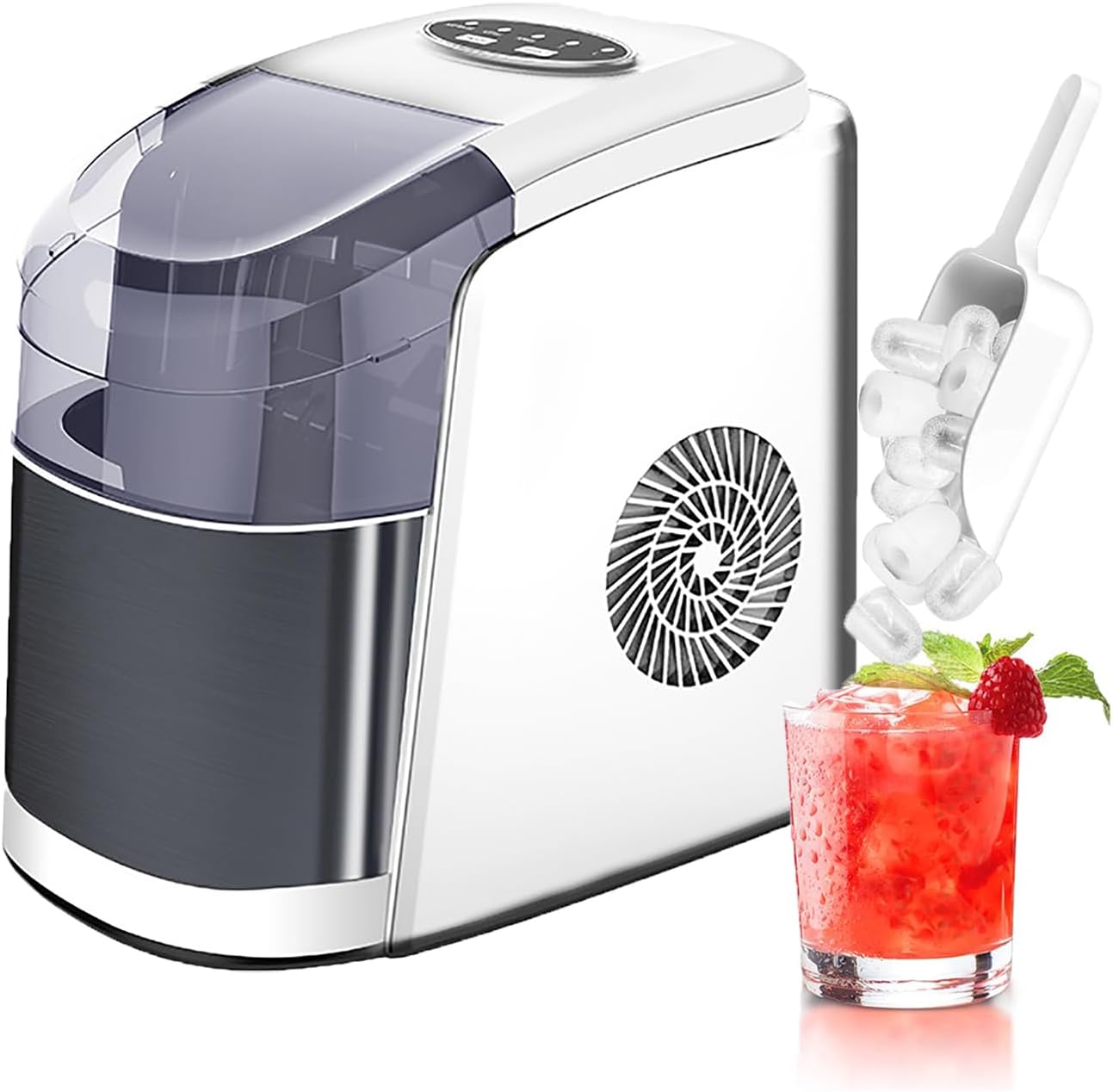 Automatic Ice Maker, 15KG in 24 Hours, 9 Bullet Ice in 6-8 Minutes, Self- Cleaning, LED Control Panel, Scoop Included, for Water Bottles, Mixed Drinks