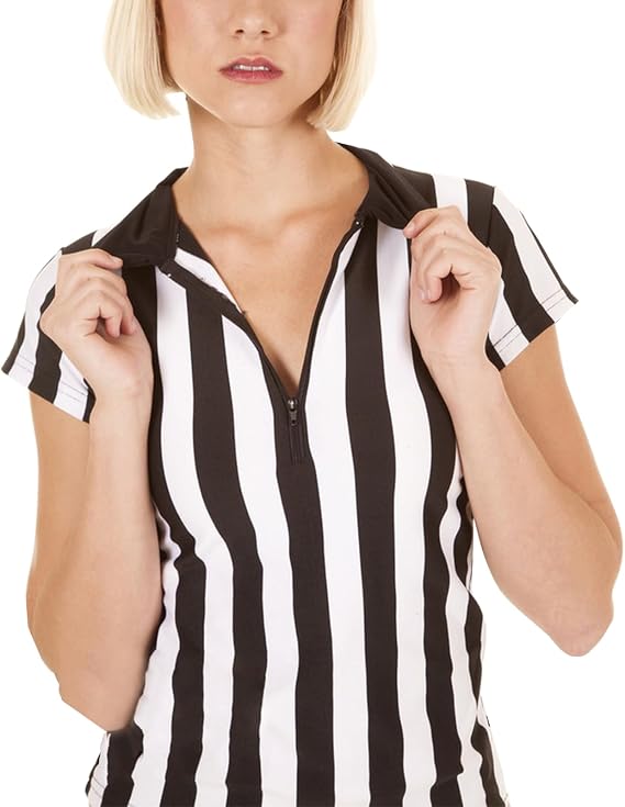 redgino Women's Referee Shirt Official Black and White Stripe Ref Umpire Jersey for Basketball Football Halloween Costume