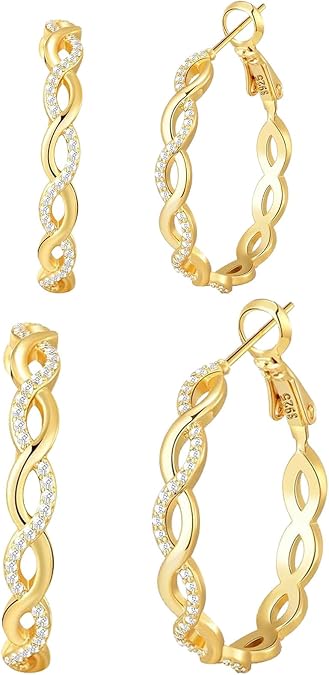 Senteria S925 Sterling Silver Post Twisted Hoop Earrings Hypoallergenic | Lightweight Silver Hoop Earrings AAAAA Cubic Zirconia Nickel Free for Sensitive Ears Twisted Hoops for Women Gifts 20-60MM