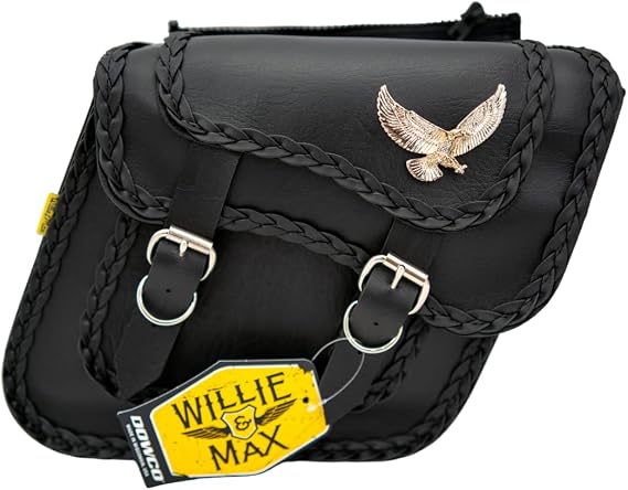 Dowco Willie & Max 58708-20 Black Magic Series: Synthetic Leather Compact Slant Motorcycle Saddlebag Set, Black, Universal Fit, 10 Liter Each/20 Liter Total Capacity, 12in.W x 9-1/2in.H x 5-1/2in.D