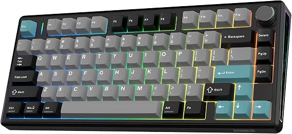 EPOMAKER TH80 V2 75% Wireless Mechanical Gaming Keyboard,8000mAh & 2.4G/BT,Hot-Swap,PBT Keycap,Mac Modifier,RGB,Programmable Keys & Knob,Creamy Keyboard for Mac/PC (Black, Sea Salt Silent)