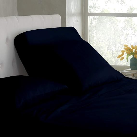 Queen (28 in Top Split) Split Head Flex Split Queen Sheet Set 4Pcs Half Split Queen Sheets Sets for Adjustable Bed deep Pocket Upto 16 inches 100% Cotton Navy Blue