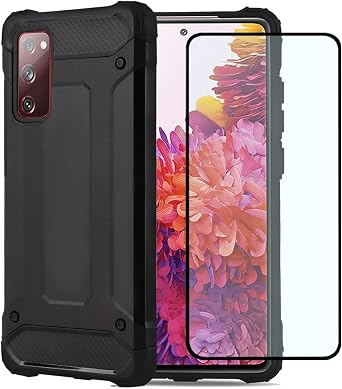 Phone Case for Galaxy S20 FE Case, Samsung S20 FE SM-G781 Case HD Screen Protector, Slim Hybrid Dual Layer TPU+PC Protective Phone Cover Shockproof Cases for Samsung Galaxy S20 FE 5G Black