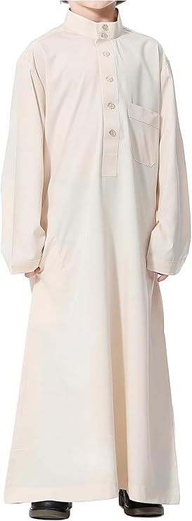 WSPLYSPJY Kids Boys Solid Color Thobe Muslim Robe Arab Kaftans with Pocket