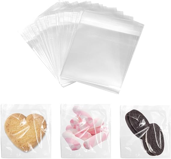 100pcs Cookie Bags, Clear Small Bags Self-Adhesive Biscuit Bags(7 * 7cm)
