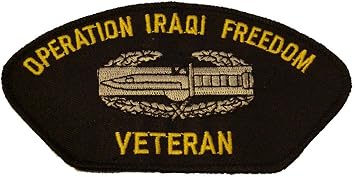 OPERATION IRAQI FREEDOM VETERAN with COMBAT ACTION BADGE PATCH - Yellow and Silver on Black Background - Veteran Owned Business