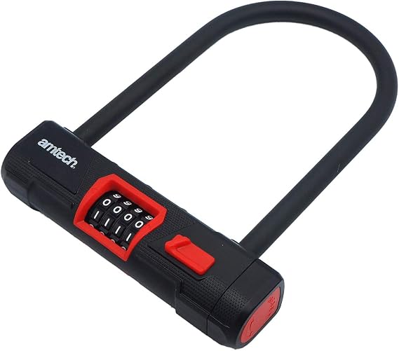Amtech T1875 D Shackle Combination Lock, Black and Red