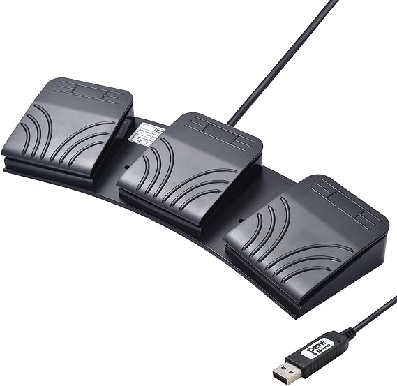 Powboro USB Foot Switch Triple 3 Pedal Control Custom Program PC Computer Keyboard Map Multimedia Key Photoelectric Optical Switch Transcription HID for PC Video Game,Push to Talk