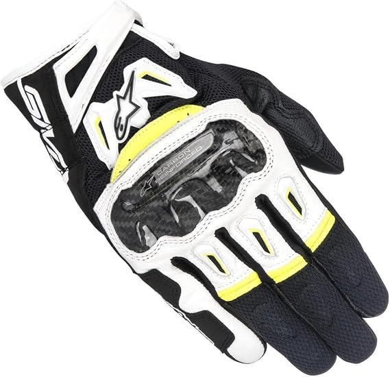 Alpinestars SMX-2 Air Carbon V2 Gloves - Black, Full-Grain Leather & 3D Mesh, Carbon Knuckle Protection, Touchscreen Compatible, Pre-Curved Design