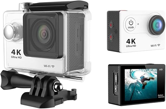 Action Camera, H9 Ultra HD 1080P 4K Action Camera 30M Waterproof with 2.0' Screen 170 Wide View Angle Wi-Fi Sport Cam, with HDMI HD Output,White