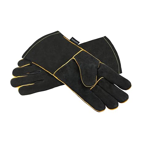 Leather Heavy Duty Heat Resistant Safety Gauntlet Gloves,Used for Welding,Fireplace,Oven,Woodburner,Stoves,BBQ,1pair