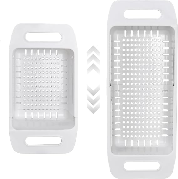 VECELO Expandable Over the Sink Colander Strainer Basket, Kitchen Strainers and Colanders for Washing Vegetables and Fruits, Draining Cooked Pasta, Drying Dishes, Gray