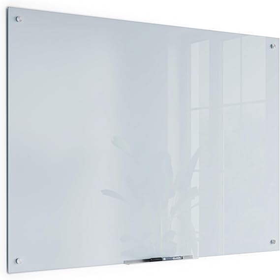 U Brands Glass Whiteboard 36" x 48", Frameless White Frosted Dry Erase Board, Wall Mounted for Office, Home, and Classroom, Includes Marker