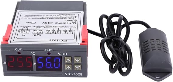 Intelligent Digital Temperature and Humidity Controller Meter with Integrated Sensor, ABS Flame Retardant Shell, Dual Screen for Automatic Heating & Refrigeration Control, (110~240VAC)