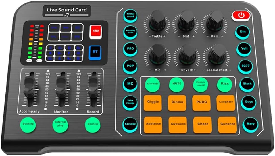 sound console， Audio Interface with DJ Mixer And Sound Card, Portable All-In-One Podcast Production Studio for Guitar, Live Streaming