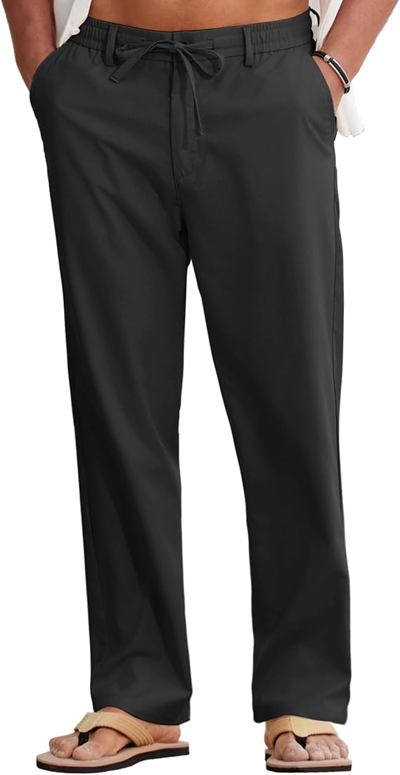 COOFANDY Mens Cotton Linen Pants Casual Lightweight Summer Beach Dress Pant