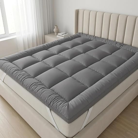 Mattress Topper Single Bed 10cm Extra Thick Super Soft Fluffy Bounce Back Heavy Fill 4 Inches Box Stitched Quilted Breathable Machine Washable Single Mattress Pad Strong Corner Elastic Straps