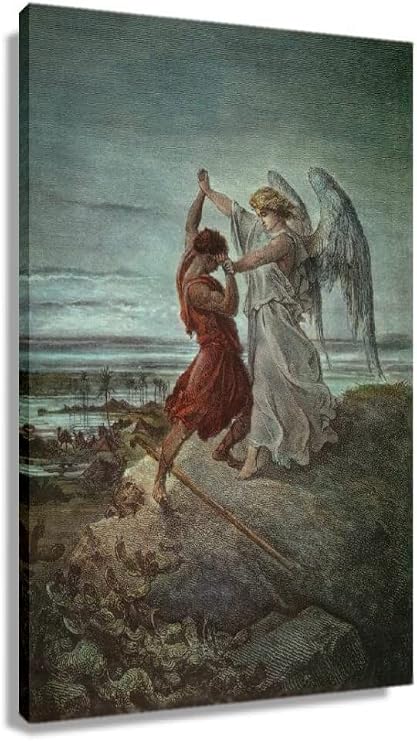 Gustave Dore Jacob Wrestling with The Angel Wall Art Vintage Famous Painting Posters for Room Artwork Pictures Home Decoration for Bedroom Wall Canvas Print (unframed,08x12 inch)