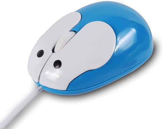 elec Space Cute Rabbit Shape USB Wired Mouse, 1200DPI, 3 Buttons, 3.6 ft Cord (Blue)