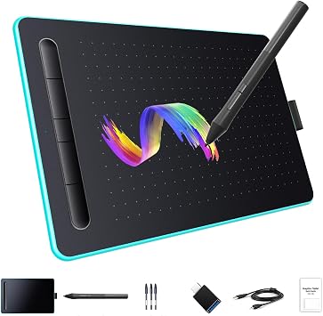 Graphics Drawing Tablet 8.26 * 5.5 Inches Ergonomic 8192 Levels Battery-Free Stylus Pen Tablet 5 Customized Shortcut Keys Compatible with Windows/Android for Teachers Students Creators