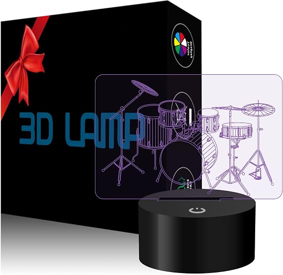 3D Drum Kit Night Light LED Drum Illusion Lamp Desk Table Decor Lamps 7 Color Changing Touch Sensor Nightlight with USB Cable for Bedroom Kids Birthday Gifts Drummer Music Lovers