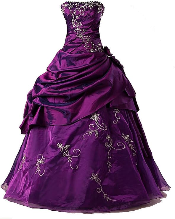 Vantexi Women's Silver Embroidery Beaded Princess Evening Ball Gown