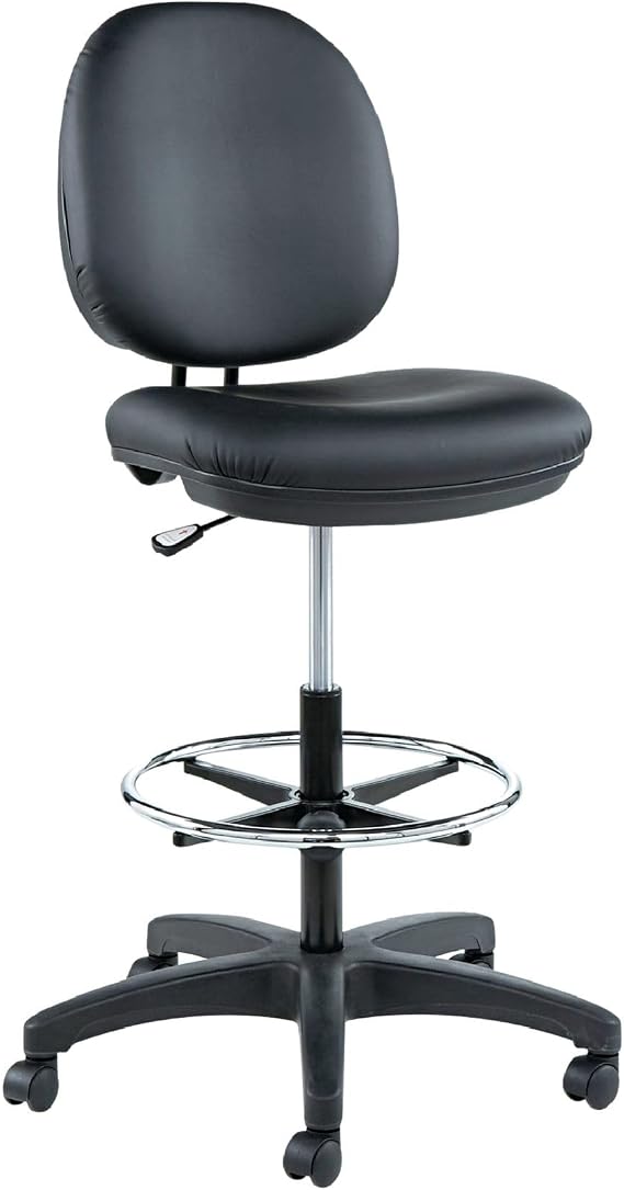 Alera Interval Series Swivel Task Stool, PVC-Free Faux Leather, Black