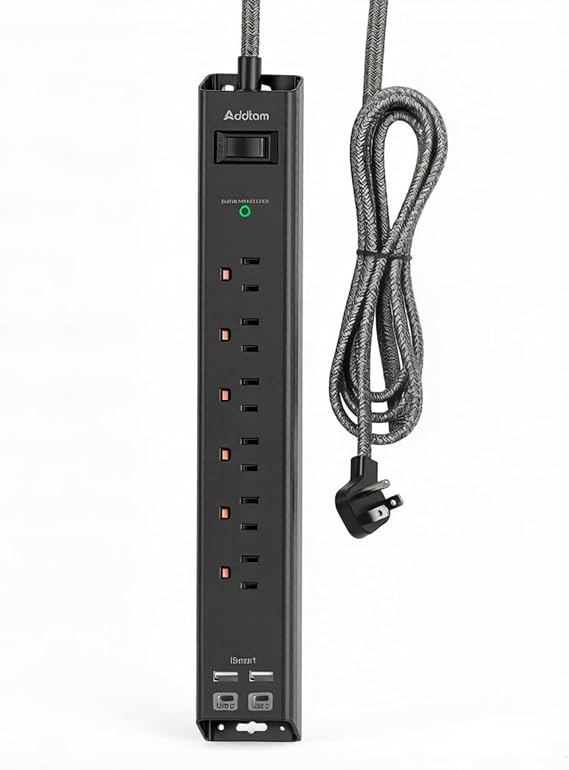 Surge Protector Power Strip - 2ft Extension Cord with 6 AC Outlets 4 USB