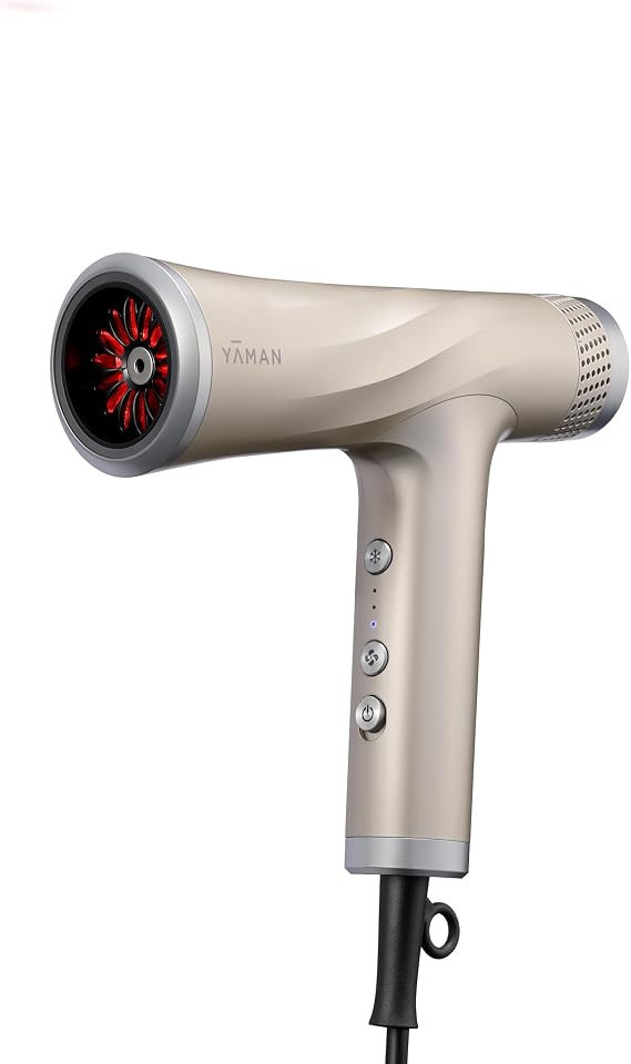 YA-MAN Blow Dryer with Scalp Massager Ionic Reset Technology, Hair Dryer with Diffuser Attachment - Quiet, Lightweight, and Powerful for Women (Gold)