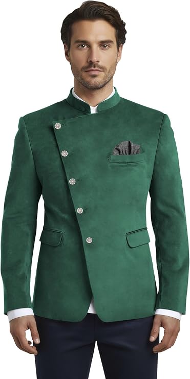 Men's Velvet Jacket Slim Fit Chinese Mandarin Collar Traditional Blazer Casual Sport Coats Tuxedo Jacket Wedding Party