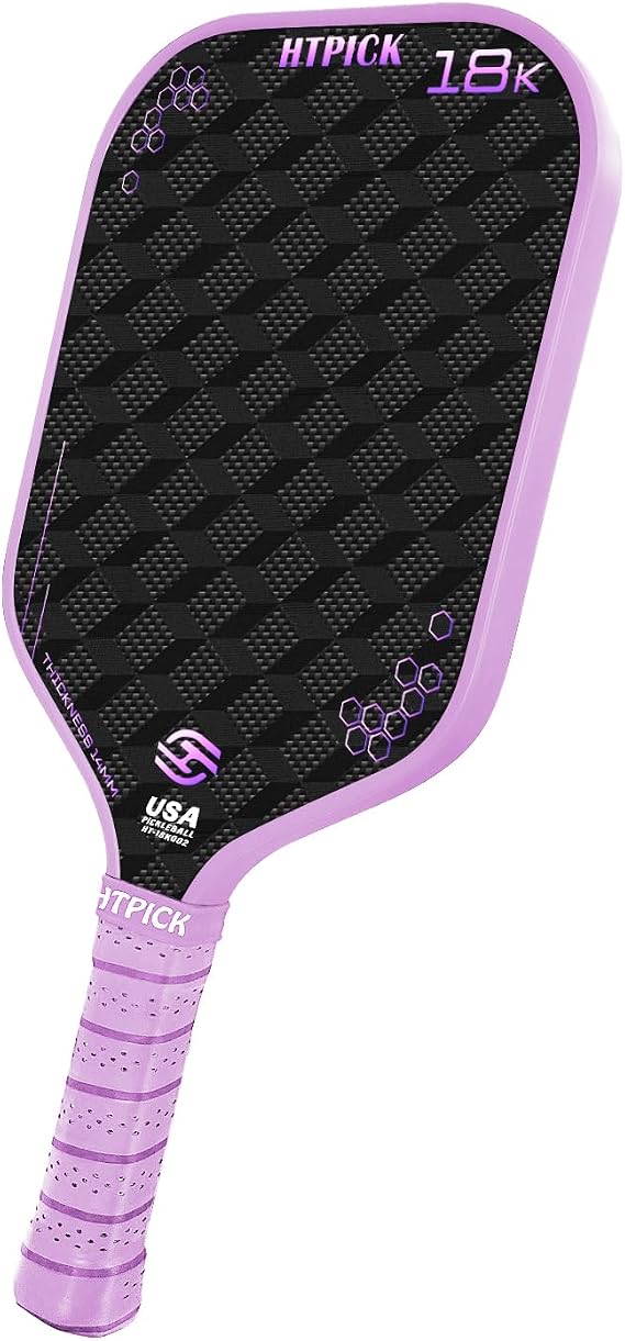 Pickleball Paddle, 18K Raw Carbon Fiber Pickleball Paddle with High Grit & Spin PP Honeycomb Core, 16mm Thick, Thermoformed, Elongated Shape, Power Up for Ultimate Spin and Consistency