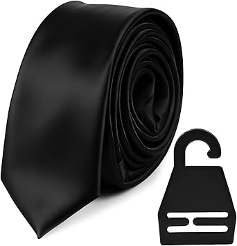 Black Tie, Mens Necktie with Hook - Perfect for Business, Wedding and Formal Events, Fashion Gift