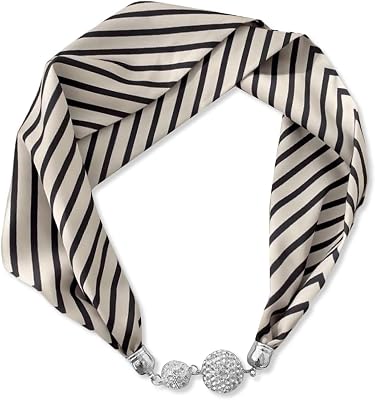 Women Silk Scarf Necklace Magnetic Buckle With Rhinestone Small Neckerchief Clavicle Chain Headdress Pendant Scarf