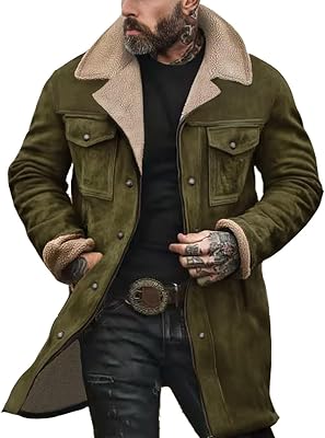 Western Jackets for Men Vintage Cowboy Suede Jacket Plush Collar Coats Faux Leather Zip Up Casual Retro Winter Tops