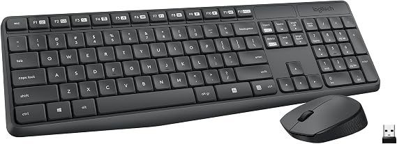 Logitech MK235 Wireless Keyboard and Mouse Combo for Windows, 2.4 GHz Wireless USB Receiver, 15 FN Keys, Long Battery Life, Compatible with PC, Laptop