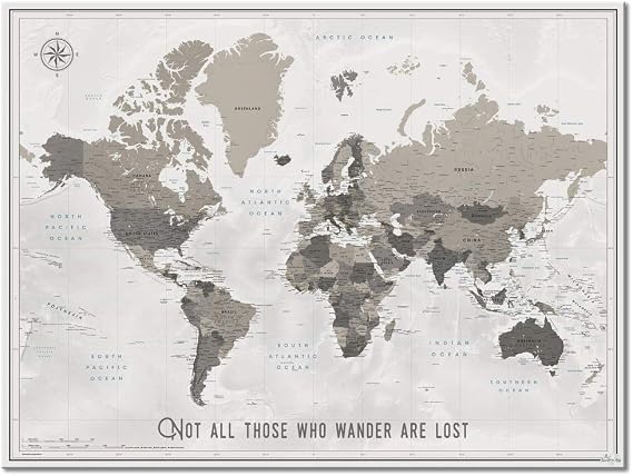 Travel Map with Pins and Custom Quote | World Map Push Pin Poster | Personalized Push pin travel map | 24" x 32" up to 40" x 53"