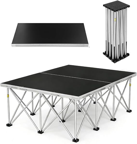 4' x 4' Foldable Stage, Portable Stage Platform with16" Folding Riser Legs | 1540LBS Capacity Festival Stage with Aluminium Alloy Frame for Christmas, Halloween Party (Folding Size: 2ft x 4ft)