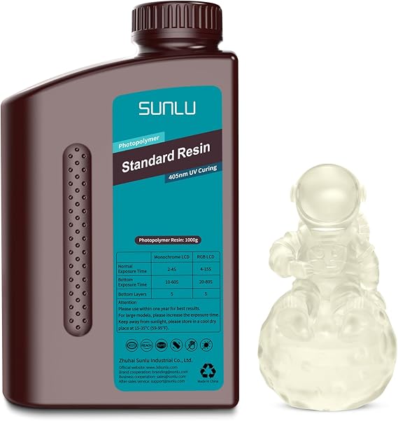 SUNLU Optical Modeling 3D Printer Resin, 1kg Fast Curing Standard UV Resin, 395-405nm UV Cure, LCD DLP SLA 3D Printer Modeling Material Photopolymer Resin, Easy to Use, Low Odor, Low Shrinkage and