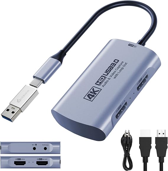 Guermok 4K@60FPS Capture Card for Streaming, 2K@120FPS USB3.0 HDMI Capture