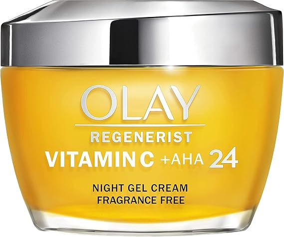 Olay Vitamin C + AHA24 Night Gel Face Cream with Vitamin C, AHA & Niacinamide for Bright and Even Skin Tone, 50ml