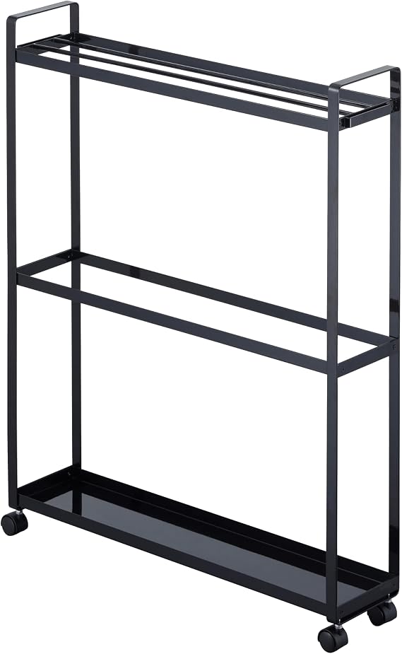 YAMAZAKI Home Tower Towel Rack and Bath Cart - Rolling Bathroom Storage Organizer, 33" - Steel - Holds 4 Bath Towels, 1 Bath Mat