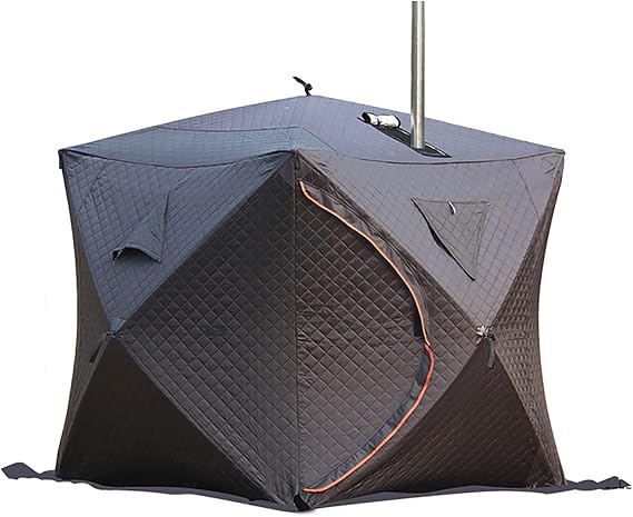 Portable Ice Fishing Tent, 3-4 Person Insulated Tent Ice Fishing Shelter, Pop-Up Thermal Shanty with Stove Jack, Storage Bag, Windproof Ropes, Windproof/Cold-Proof