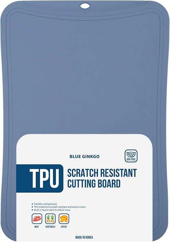 Blue Ginkgo TPU Cutting Board, Medium, Made in Korea, Blue | Gentle on Knife Edges. Flexible and Durable.