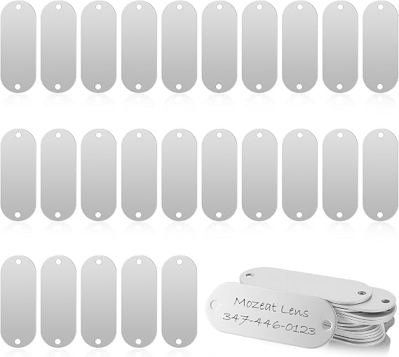 Aluminum Engraving Blanks - 25 Silver Metal Stamping Blanks - Rectangle Laser Engraving Tags with 2 Holes for Jewelry, Pet ID, Military Dog Tags, DIY Leather Art Craft Projects