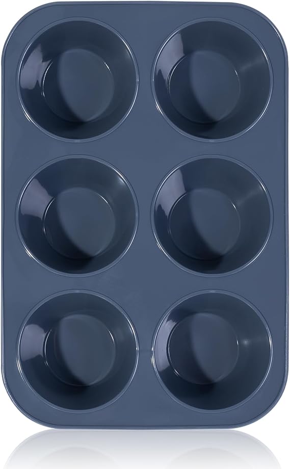 Deep Jumbo Muffin Tray 6 Cup Large Silicone Cupcake Yorkshire Pudding Tin | Non-Stick Giant Muffins Pan, Bakeware, Baking Case, Baking Mould for Yorkshire Pudding, Bun, Cupcakes, 27.8 x 19 x 5 cm(Grey)