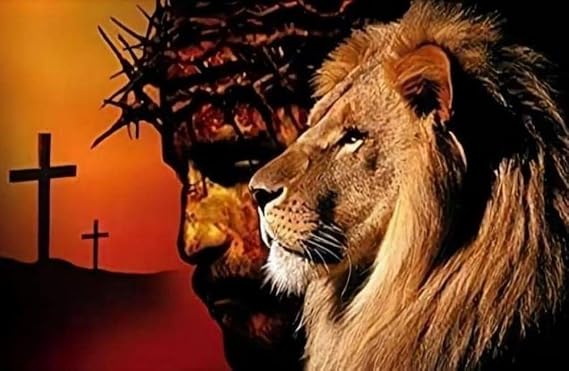 HONGJIE 5D DIY Diamond Painting by Number Kits Lion Jesus Cross 16X20 Inch for Adults and Kids, Round Full Drill Rhinestone Stitch Mosaic Art Home Wall Decoration Gift Option., Multicolor | Religion Full Round Drill Rhinestone Embroidery for Wall Decoration