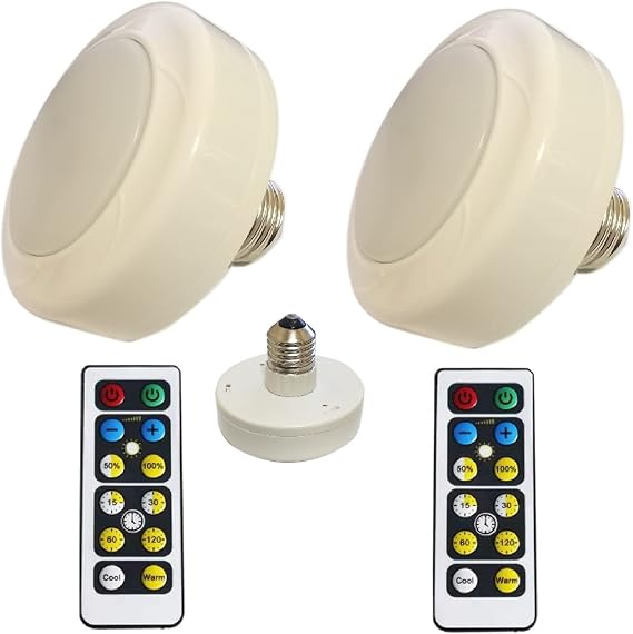 KEFA 2 Packs Battery Operated Light Bulbs No Electricity for Lamps,AA Battery Light Bulb with Remote Control,Battery Powered LED Puck Lights with E26 Screw in for No Hardwired Lighting Fixture