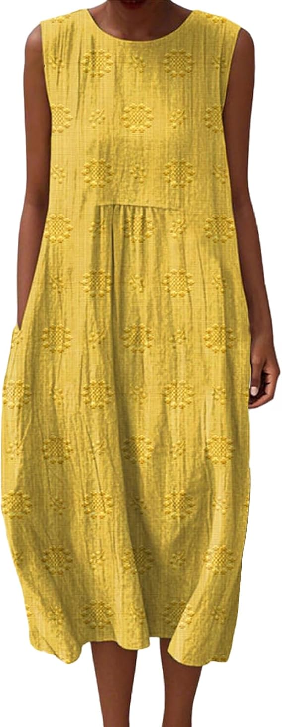 Women's Vintage Floral Print Casual Dress 2025 New Sleeveless Floral Flowy Long Dresses Summer Outfits