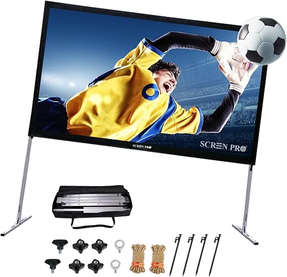 120" Portable Fast-Folding Projector Screen, 16:9 4K, w/Stand | 156 Wide View, 23"-35" Scaled Adjustable Legs, Tool-Free Fast Fold, Carry Bag & Pegs Indoor/Outdoor Home Theater, Events